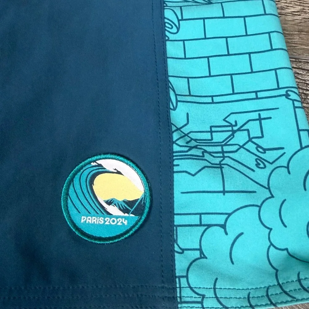 Decathlon Paris 2024 Olympic Boardshorts Turquoise Blue 32 Mens Swim Trunks SEO